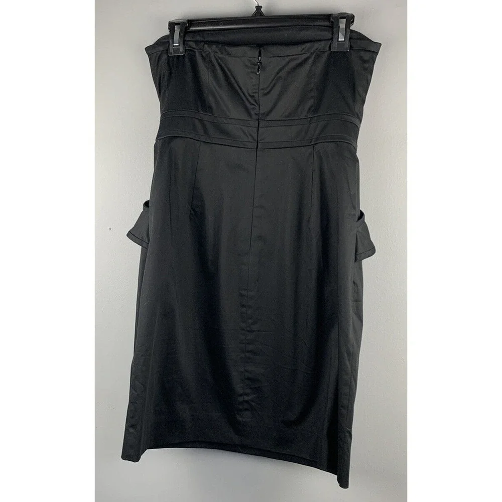 J CREW Strapless Dress Womens 4 Black pockets ruffles Back zip Short Party GNO‎
